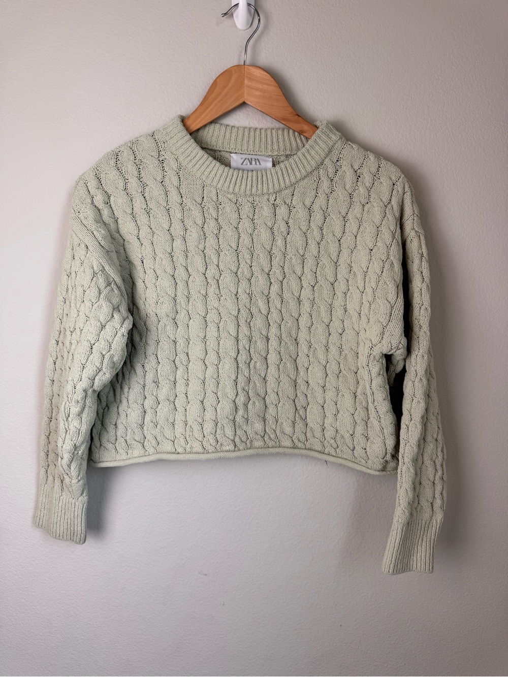 Zara green Cable-Knit Crewneck Sweater